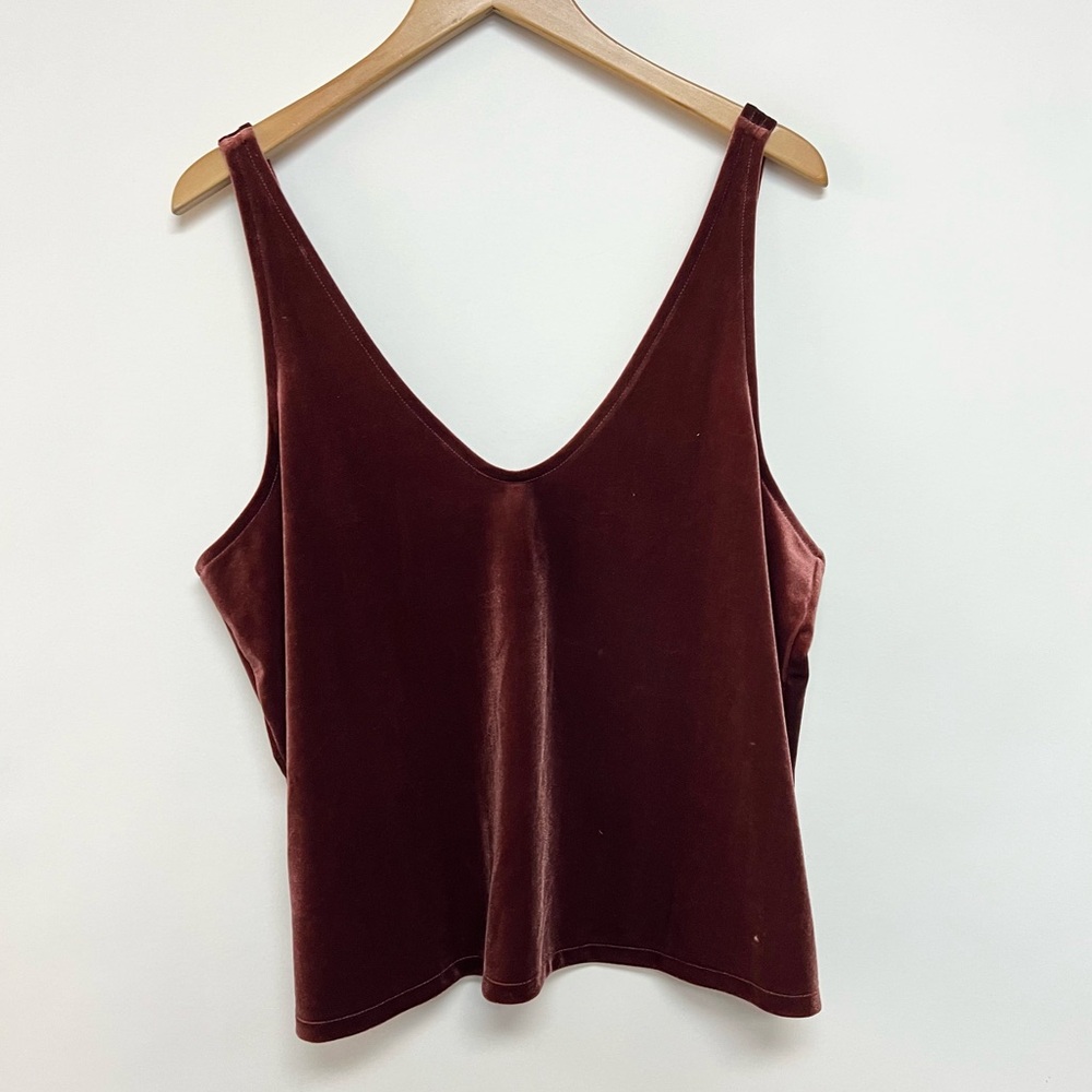 Madewell Velvet Flowy Tank Top V-Neck Copper Rusted Burgundy XL
